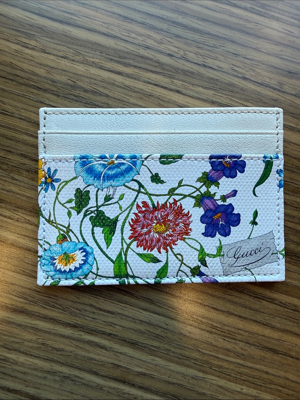 Gucci White Floral Card Case with Multicolor Bloom Print